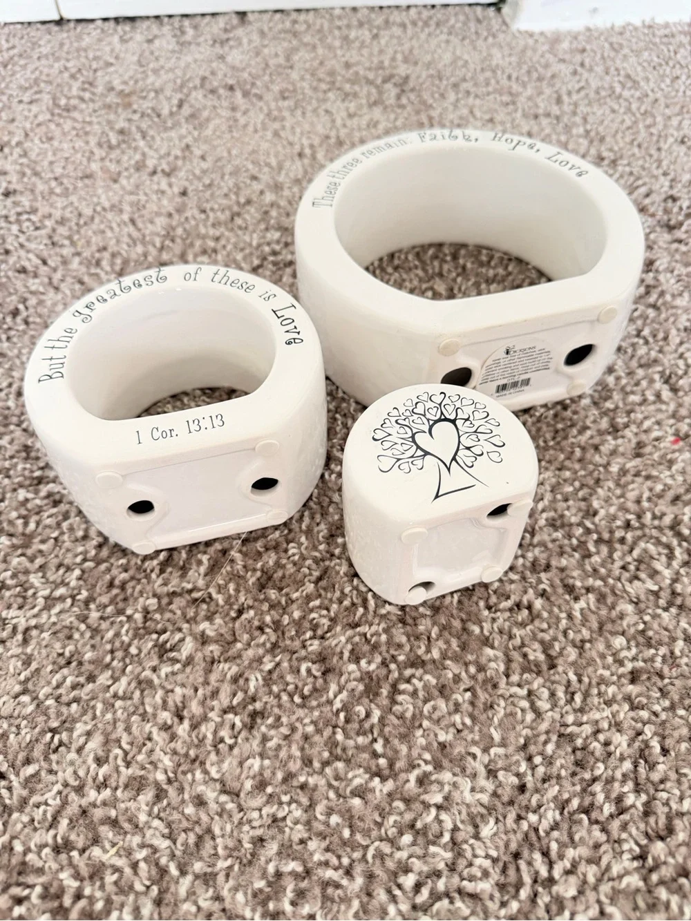 Faith Hope Love White Ceramic Nesting Candle Holders - Set of 3